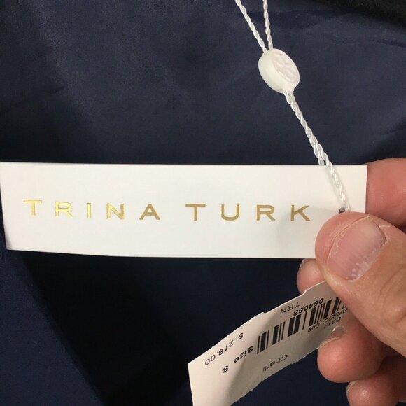 Trina Turk Dress Women 8 Navy Blue Crossover Cape Back V Neck Sassy Fun NEW - Picture 6 of 16